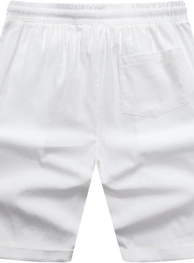 Men's Casual Cotton Elastic Waist Drawstring Linen Shorts Summer Beach Lightweight Shorts
