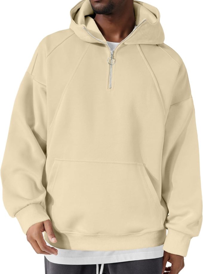Quarter Zip Hoodies for Men Oversized Pullover Loose Fit Sweatshirt with Kangaroo Pocket