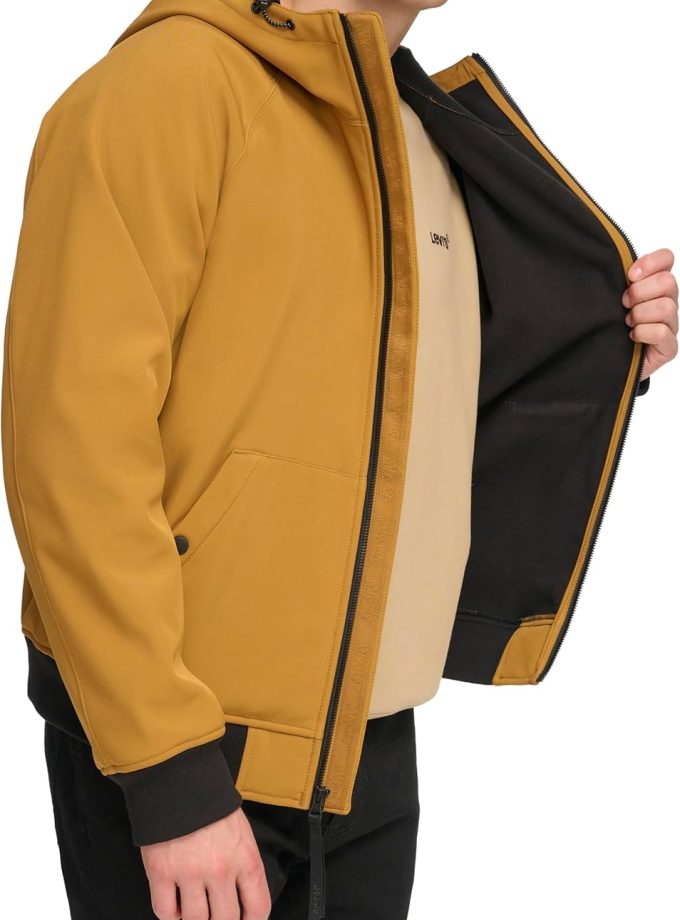 men Hooded Water Resistant Softshell Bomber Jacket