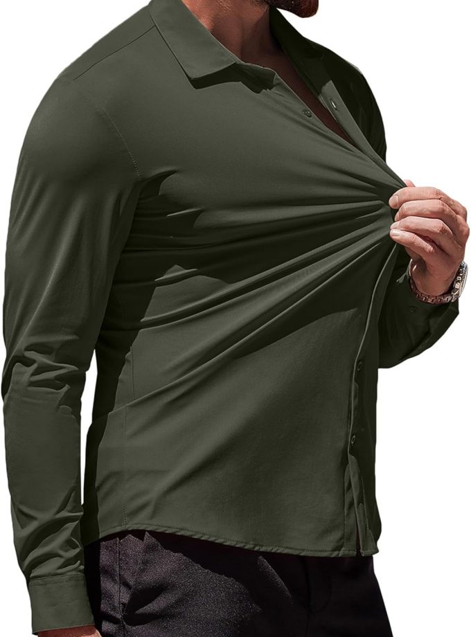 Men's Muscle Fit Dress Shirts Wrinkle-Free Long Sleeve Casual Button Down Shirts