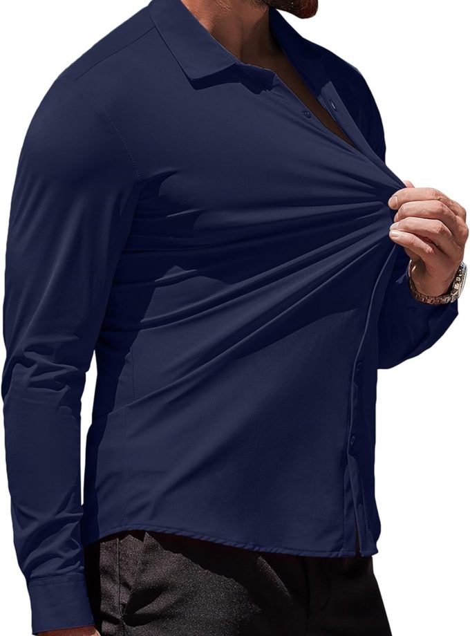 Men's Muscle Fit Dress Shirts Wrinkle-Free Long Sleeve Casual Button Down Shirts