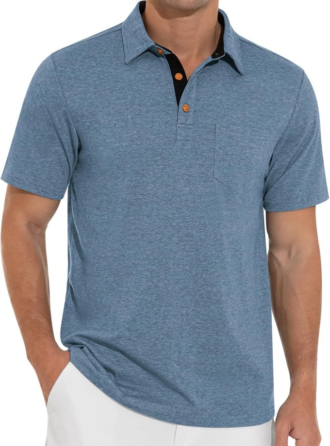 Casual Shirts for Men Short Sleeve Quick Dry Shirts Collared T-Shirt