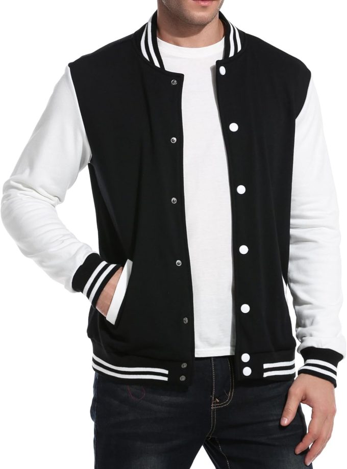 men Fashion Varsity Jacket Causal Slim Fit Cotton Letterman Baseball Bomber Jackets