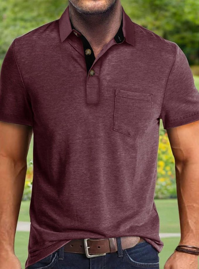 Men's Casual Polo Shirts Classic Button Basic Short Shirt Solid Color Cotton Tees Golf Stylish Tops